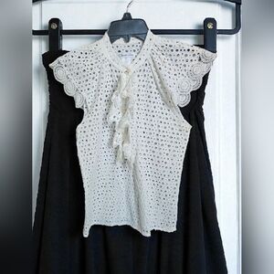 Oscar de la Renta Lace Eyelet Ruffle Top